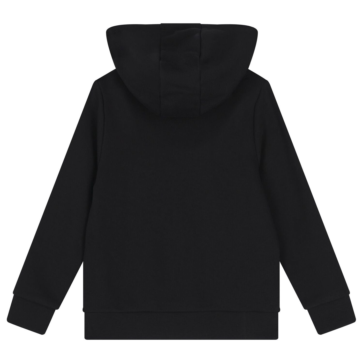 “BOSS Boys Black Logo Hooded Top: soft cotton-blend hoodie with ivory chest logo, ribbed trims, and hooded neckline. Stylish comfort for boys.”
