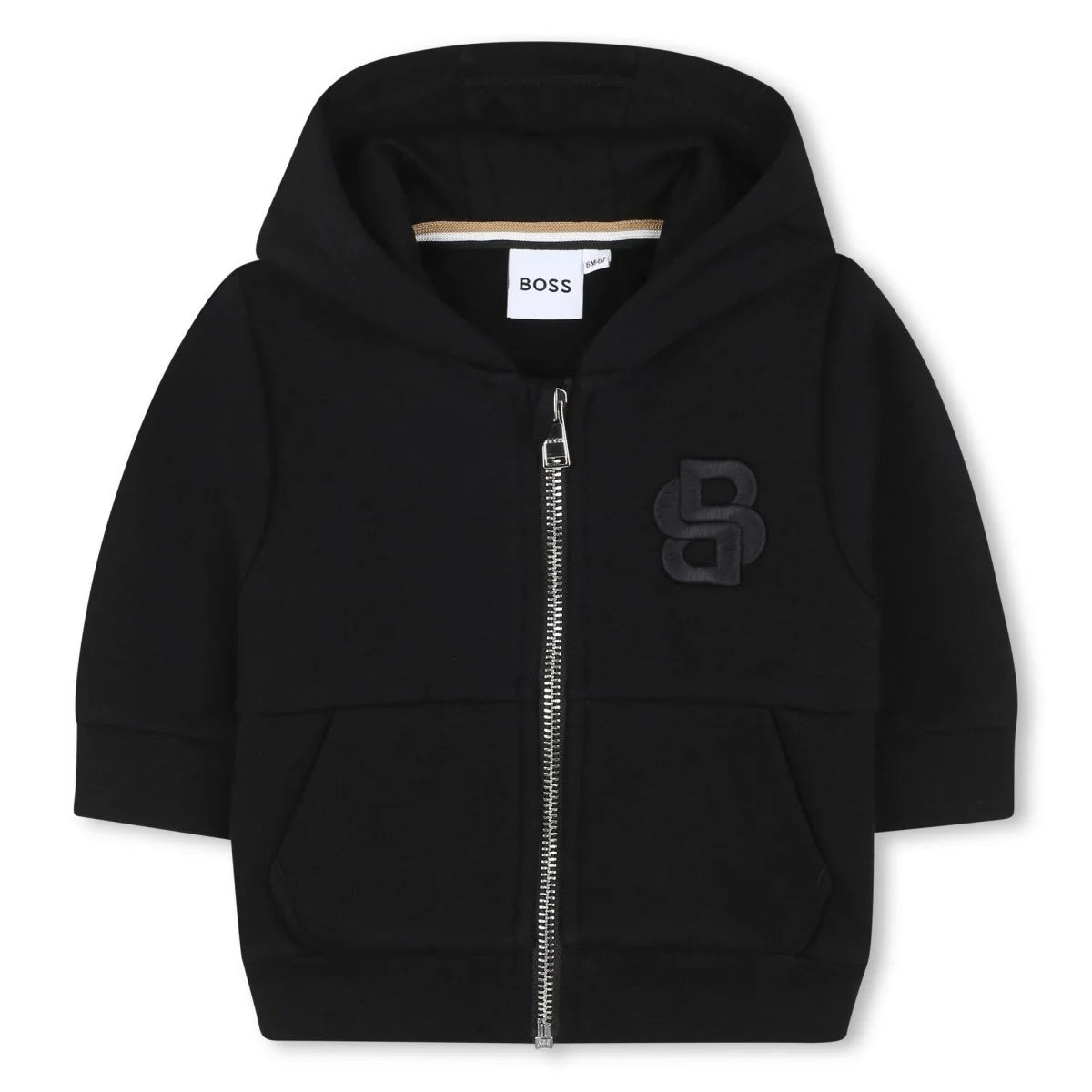 This Hugo Boss baby tracksuit blends sporty comfort with elevated design. The zip-up hoodie and matching joggers keep your little one cozy, while signature details deliver that unmistakable BOSS touch.