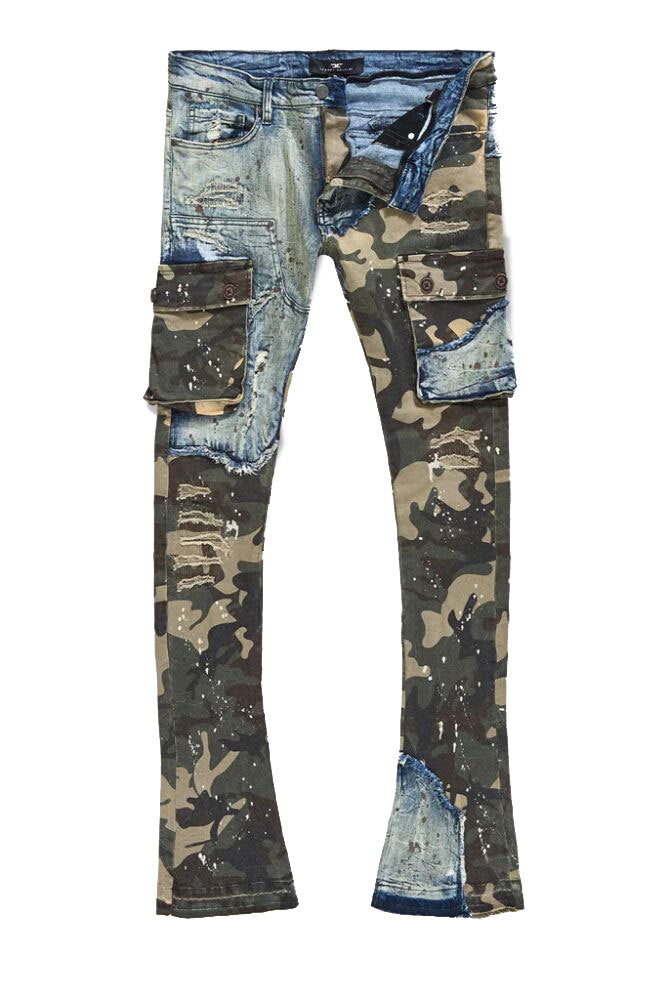 Jordan Craig Ross Stacked Platoon Denim in Woodland with stacked leg fit and deep smartphone pockets