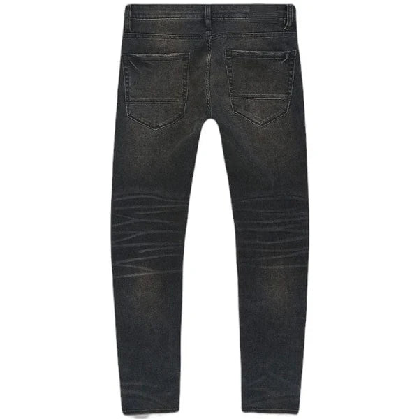 Sean Slim Taper Fit Jeans with super-stretch fabric, rip-and-repair detailing, and unique distressing