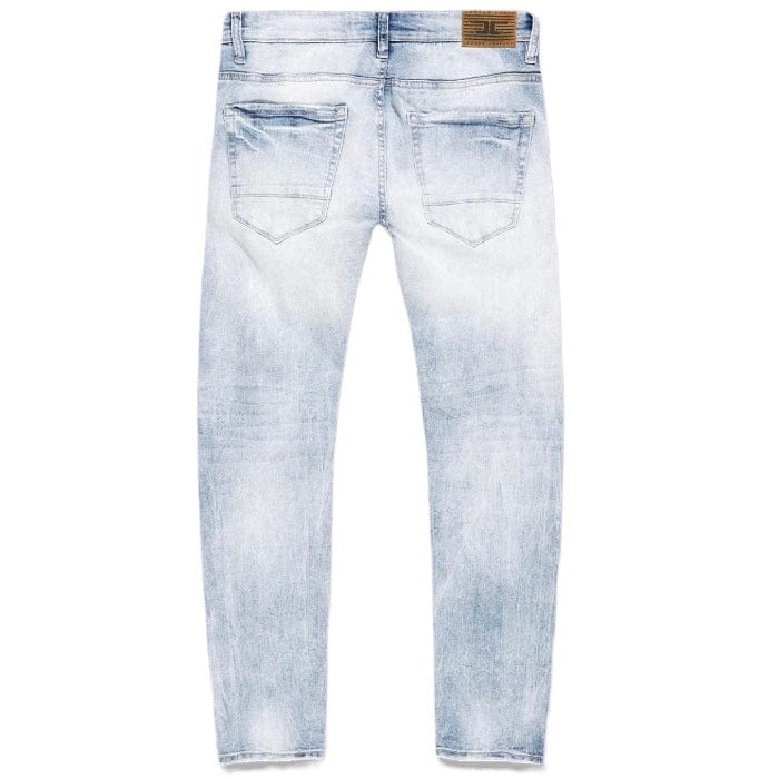 JC Ross Jeans in light sky-blue wash with slim tapered fit and classic 5-pocket design