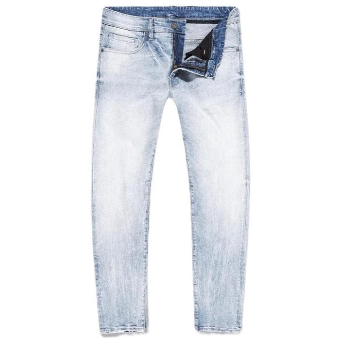 JC Ross Jeans in light sky-blue wash with slim tapered fit and classic 5-pocket design