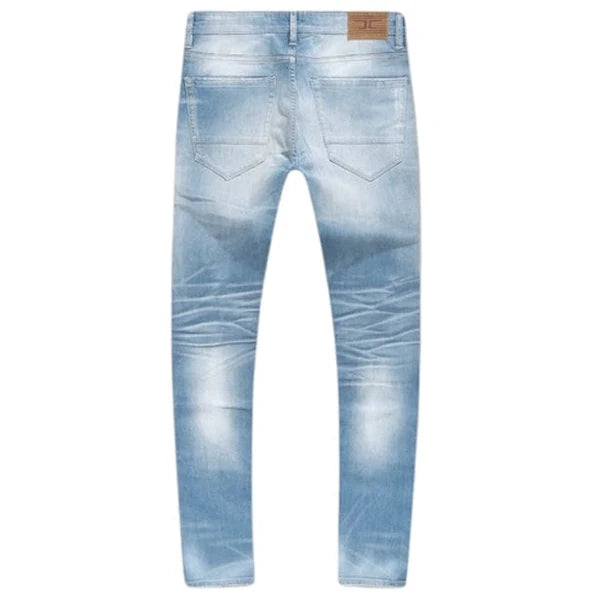 Sean Heartbreak Denim in Sea Storm wash with slim taper fit, rip-and-repair design, and unique distressing details
