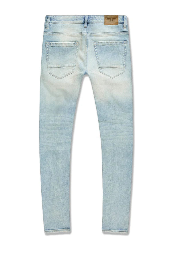 Jordan Craig JC Old Soul Denim “The Sean” slim taper jeans in clean black denim with super stretch and deep front pockets