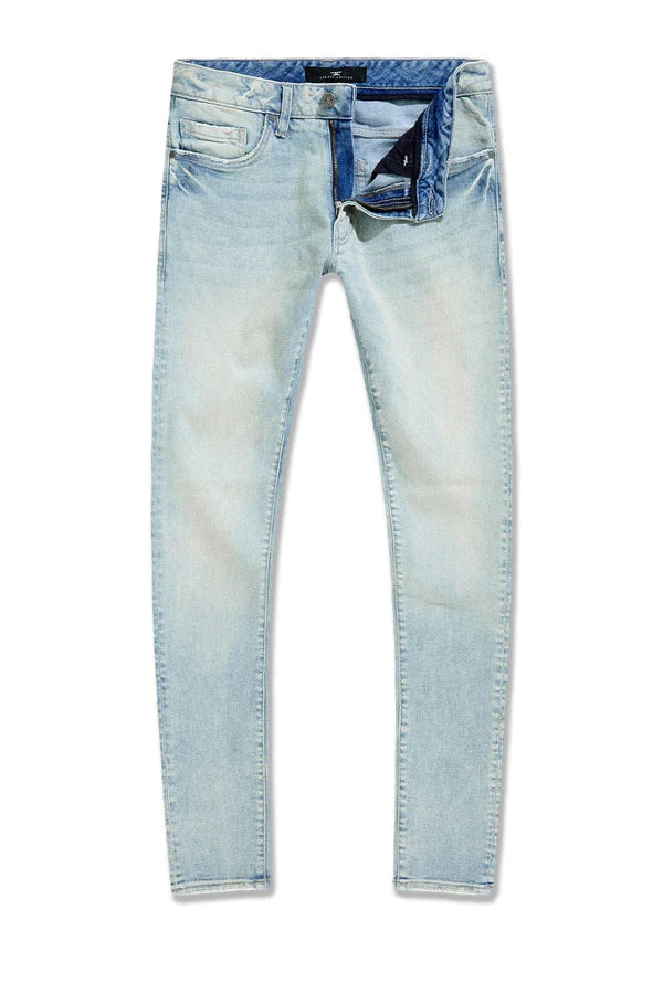 Jordan Craig JC Old Soul Denim “The Sean” slim taper jeans in clean black denim with super stretch and deep front pockets