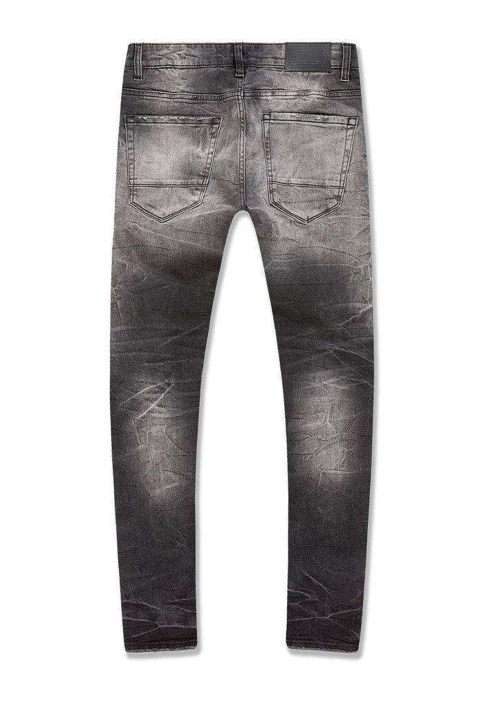 Jordan Craig Sean slim taper jeans with unique wash effect, 3D baked wrinkles, and super stretch fabric, style JS2345-BLKSHD
