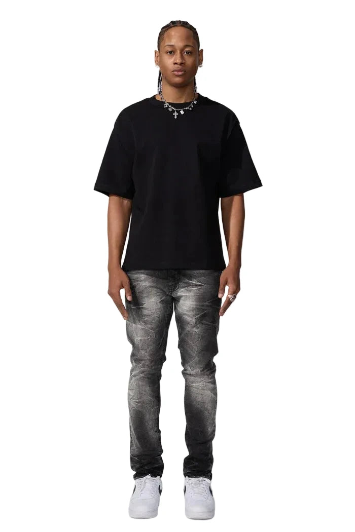 Jordan Craig Sean slim taper jeans with unique wash effect, 3D baked wrinkles, and super stretch fabric, style JS2345-BLKSHD