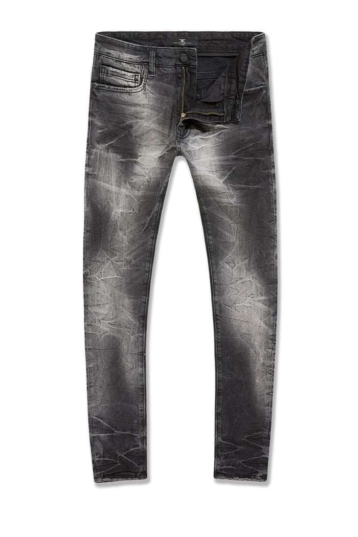 Jordan Craig Sean slim taper jeans with unique wash effect, 3D baked wrinkles, and super stretch fabric, style JS2345-BLKSHD