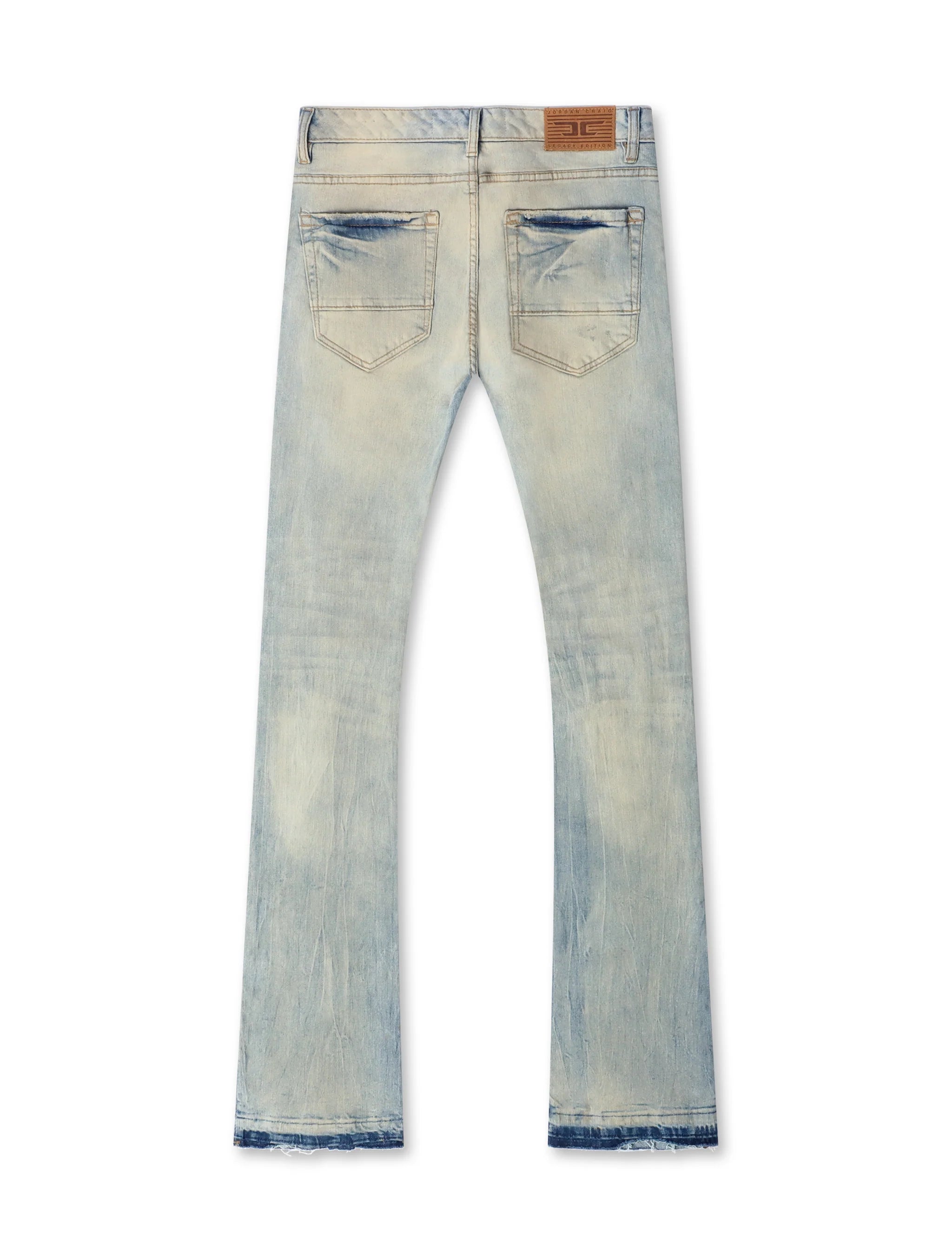 Jordan Craig Slim Stacked Jeans in Iced Lager light-blue wash with slim stacked fit and distressed knees