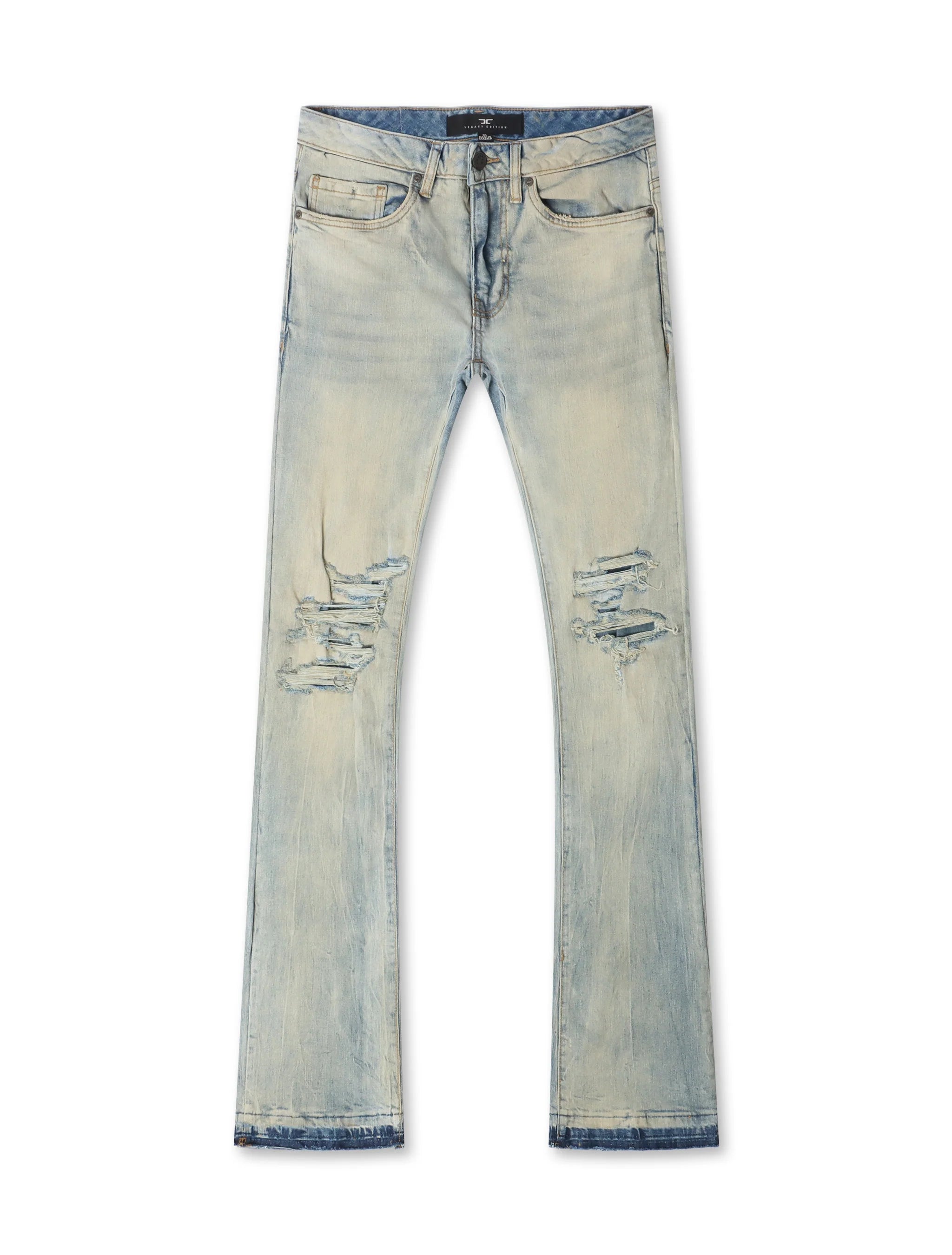Jordan Craig Slim Stacked Jeans in Iced Lager light-blue wash with slim stacked fit and distressed knees