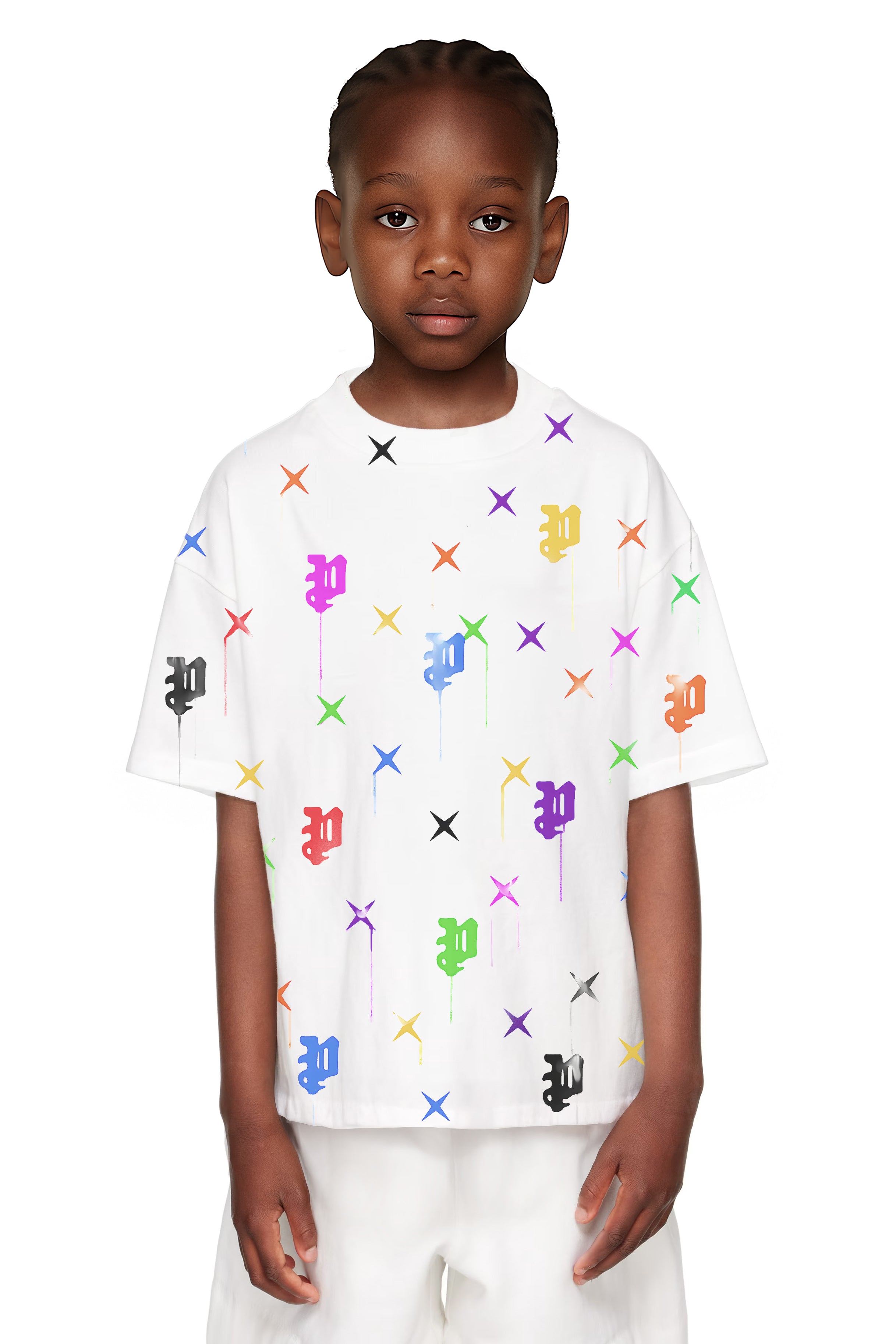 Off-white cotton jersey T-shirt with inside-out seams, allover monogram print, and relaxed fit