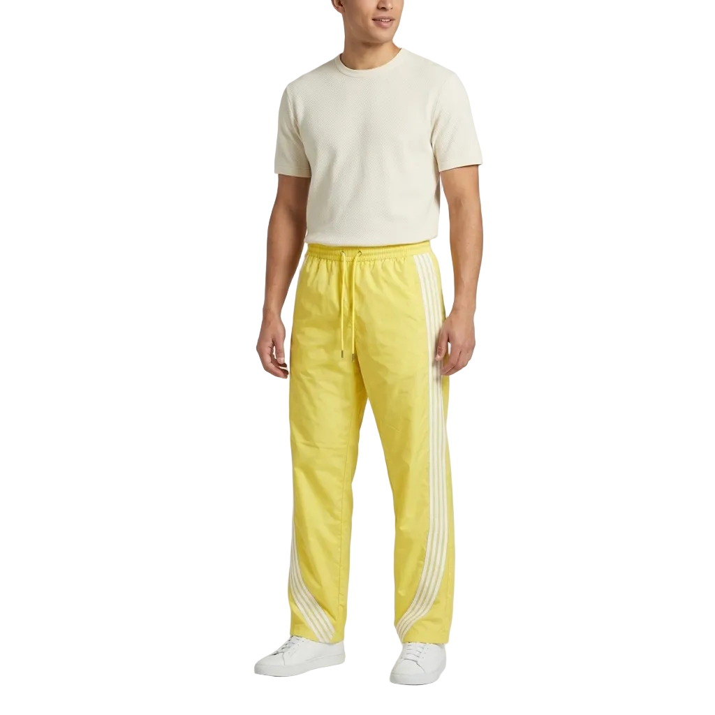 Banana yellow nylon relax pants with white stripes