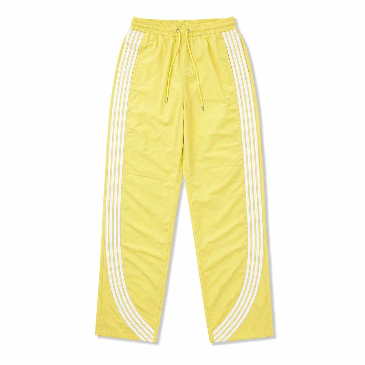 Banana yellow nylon relax pants with white stripes