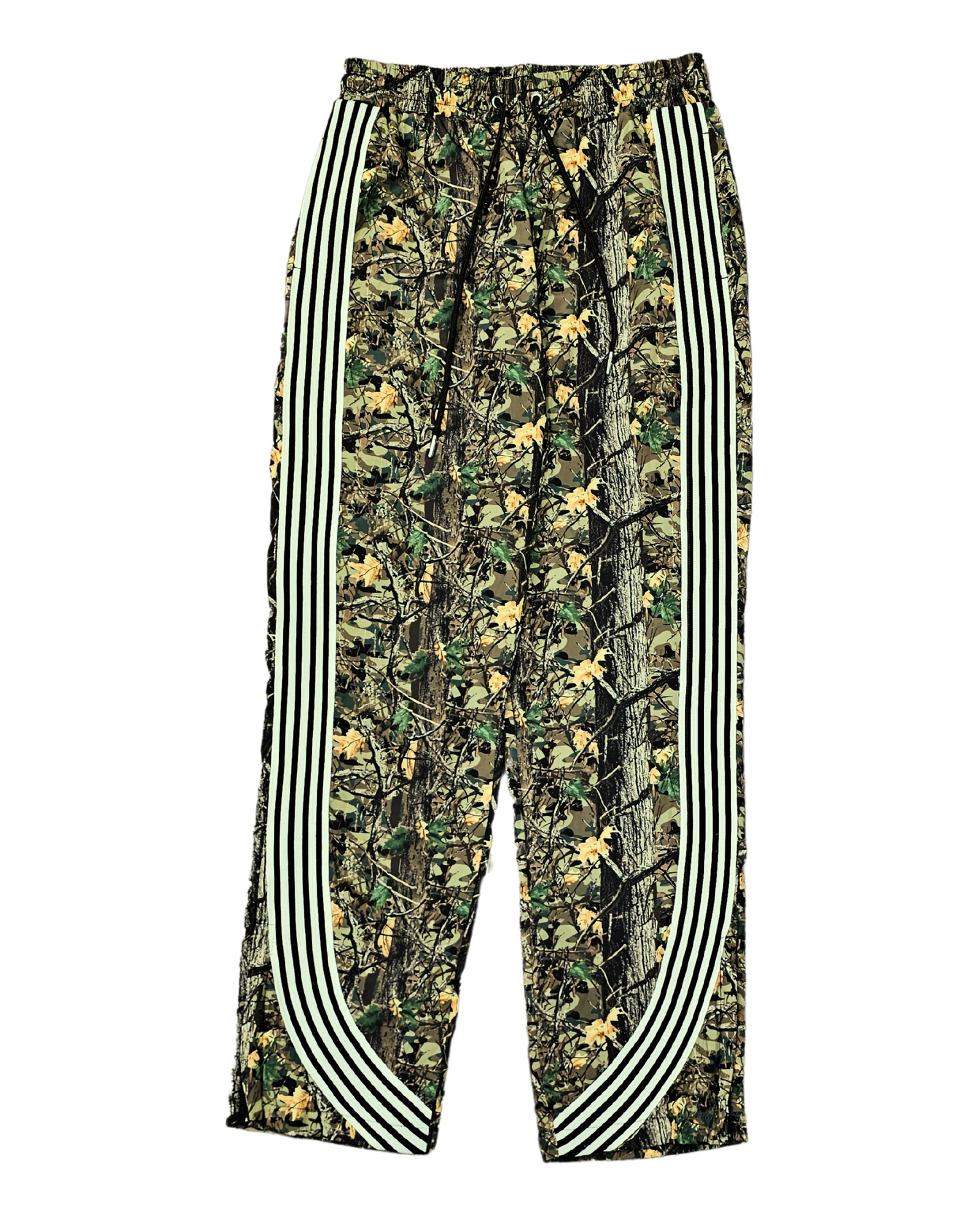 KD Stripe Nylon Relax Pants in vintage camo with relaxed fit and sporty stripe detail