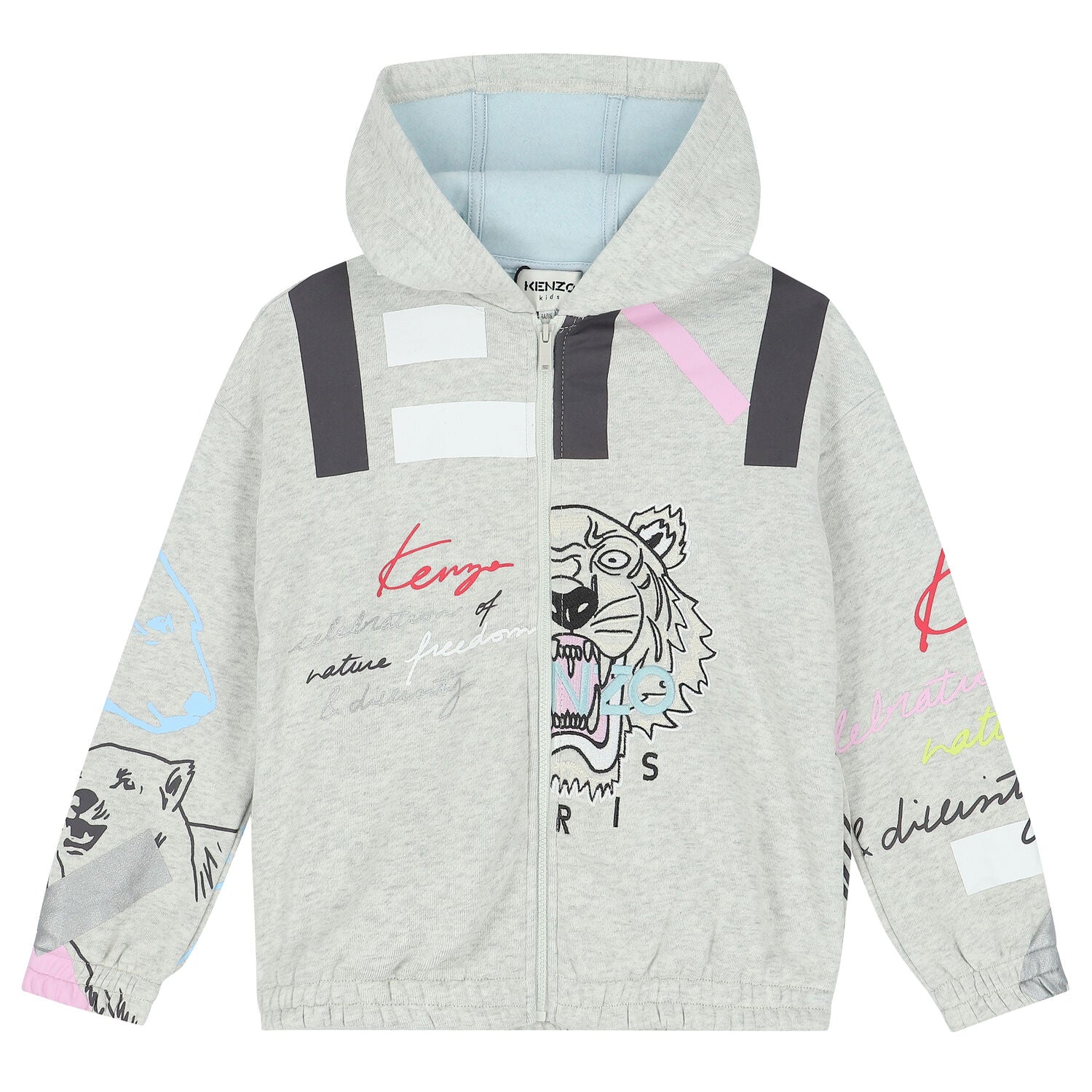 Unleash your child’s fearless fashion sense with the KENZO Kids Tiger Face Zip Hoodie (Grey) — a perfect blend of iconic design and cozy comfort.