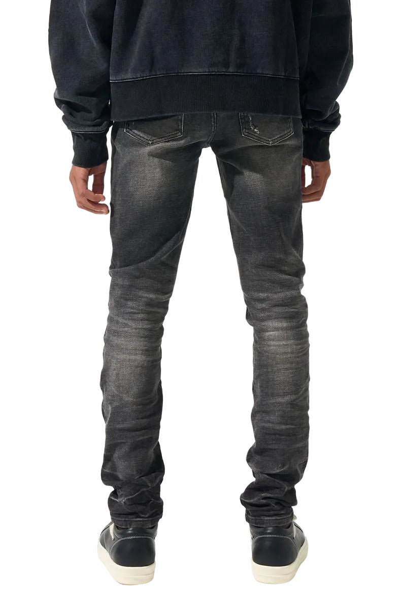 SERENEDE® Kids FUME fitted jeans in faded black smoke wash with tapered leg and minimal distressing.