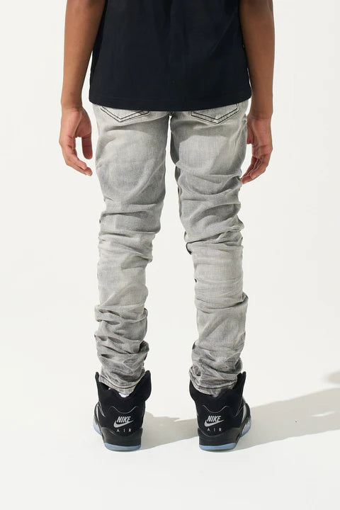 SERENEDE® KIDS TITAN grey wash denim jeans with fitted youth construction, signature branding, and five-pocket styling.