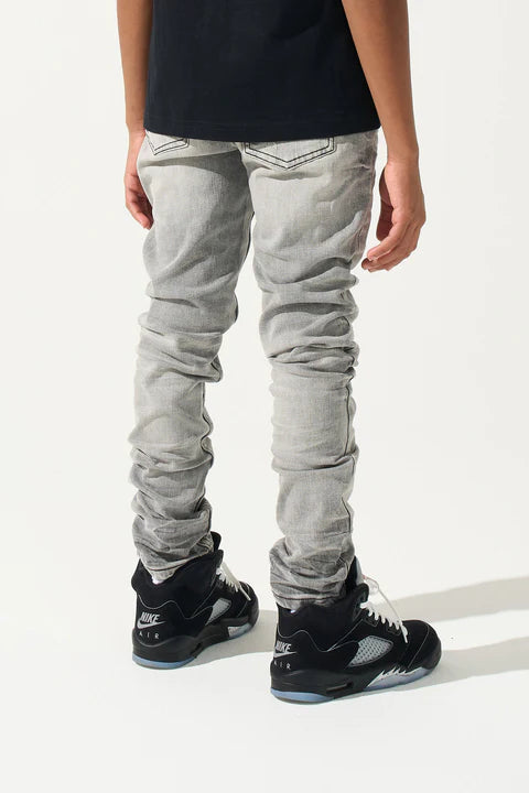 SERENEDE® KIDS TITAN grey wash denim jeans with fitted youth construction, signature branding, and five-pocket styling.