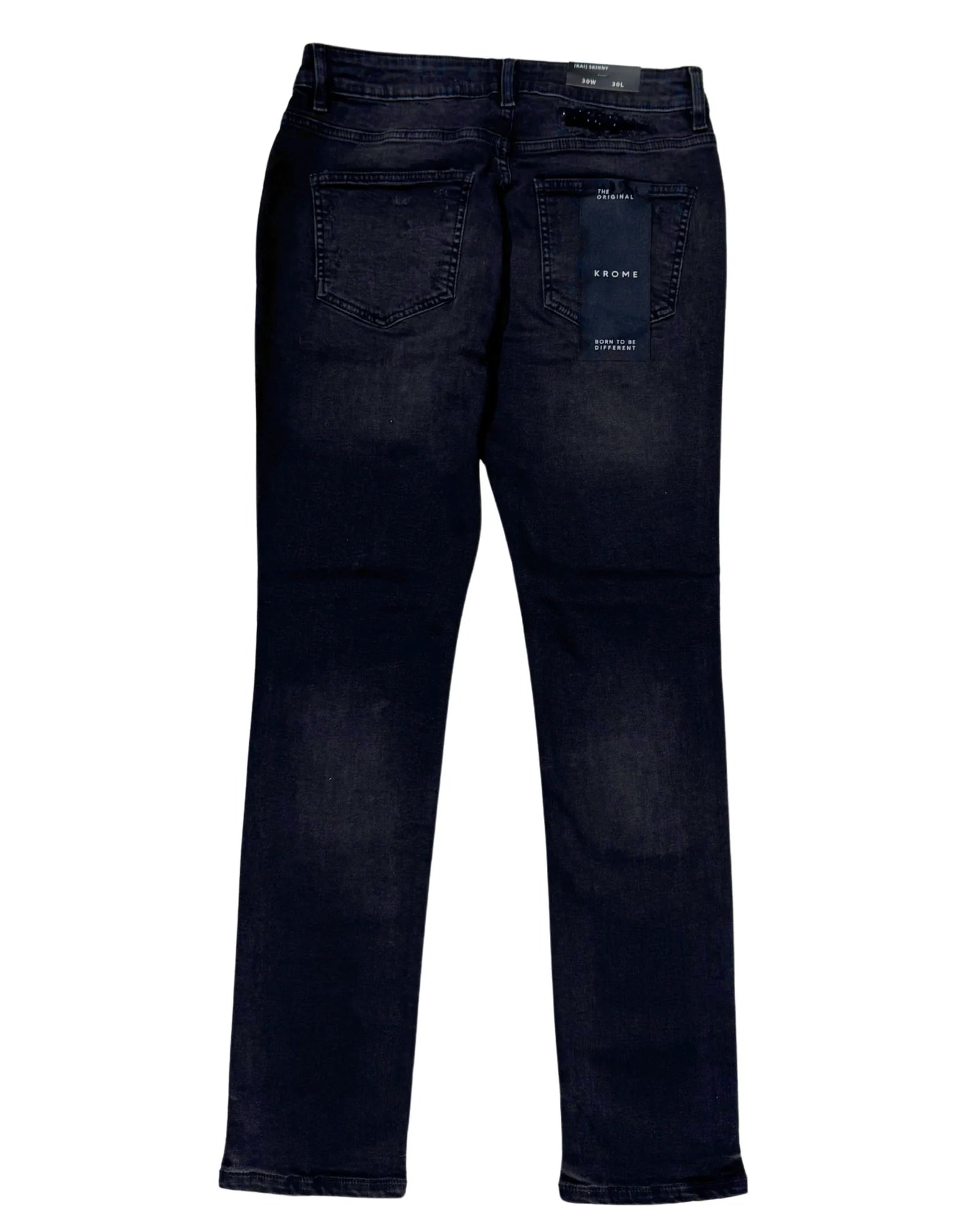 Krome KR-3021BLK Black Skinny Jeans featuring a sleek, tailored fit with premium stretch denim and subtle branding.