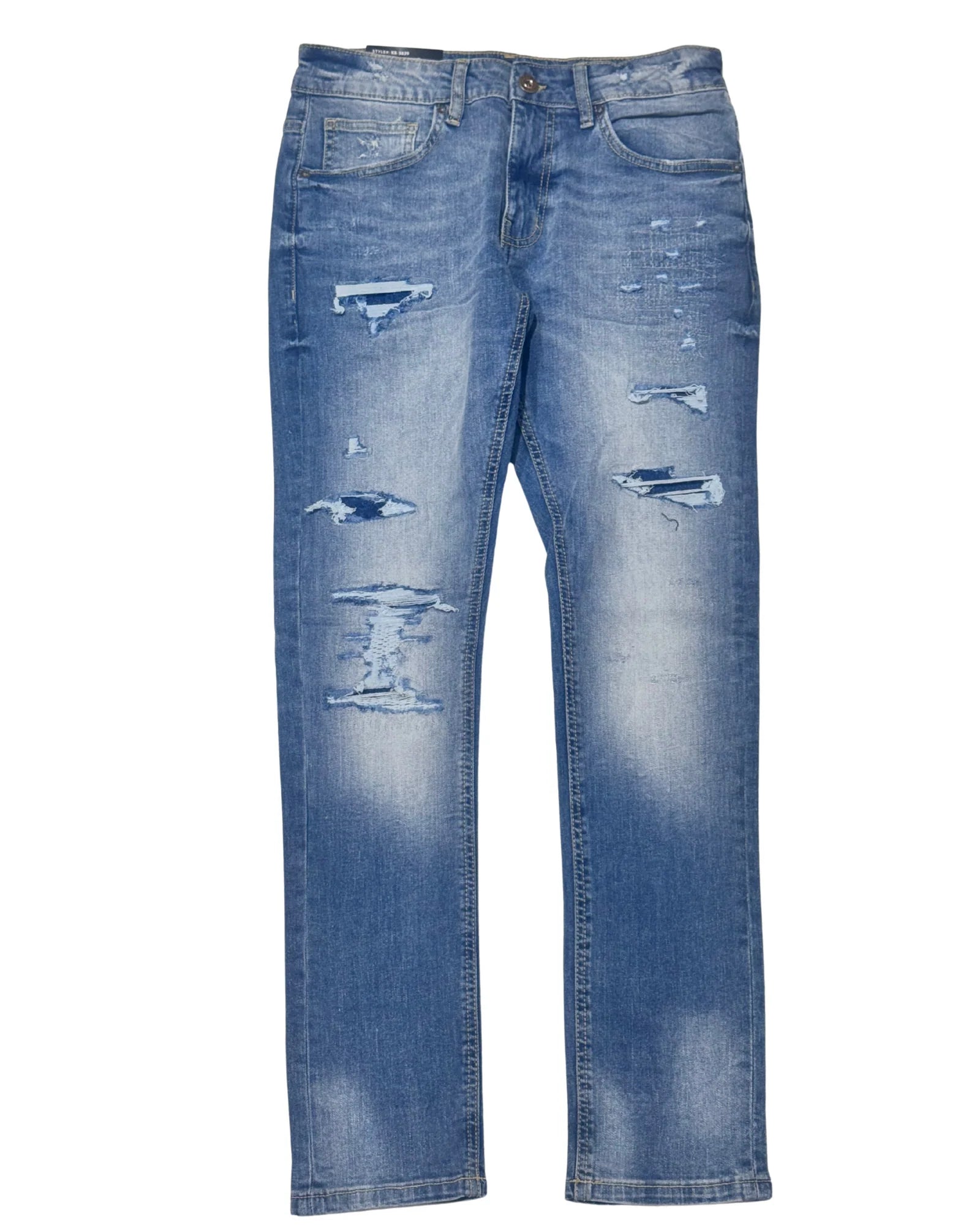 Krome Skinny Rips Jeans in Marine Blue featuring a slim, tapered fit with distressed detailing.