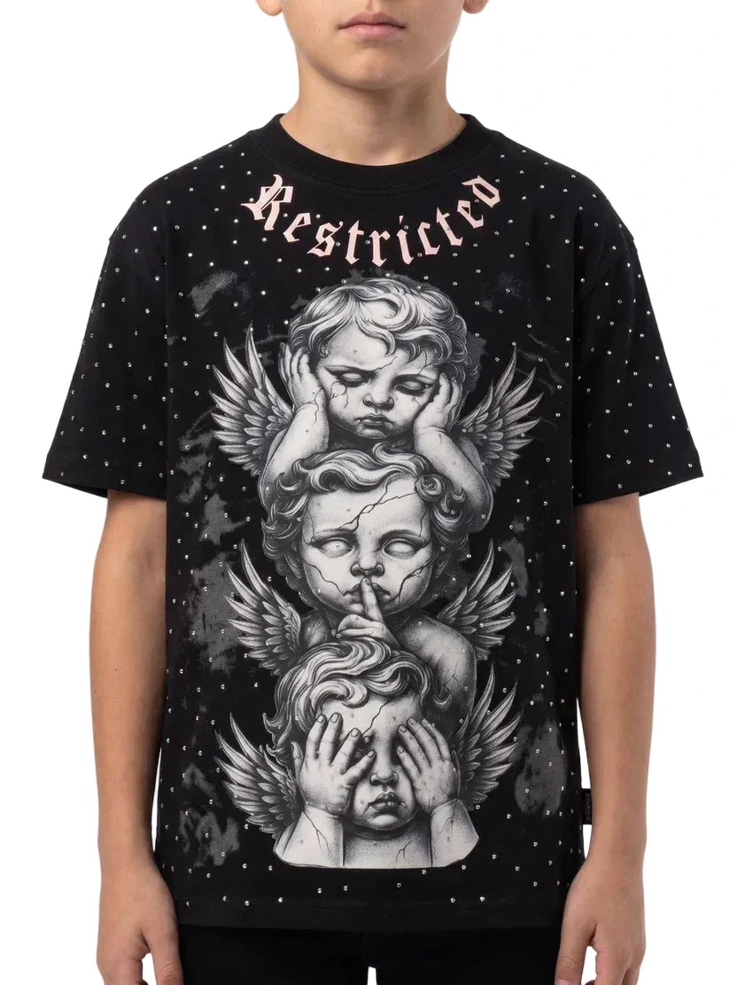 DZTR Restricted Stone kids T-shirt in black with modern streetwear-inspired design and relaxed everyday fit