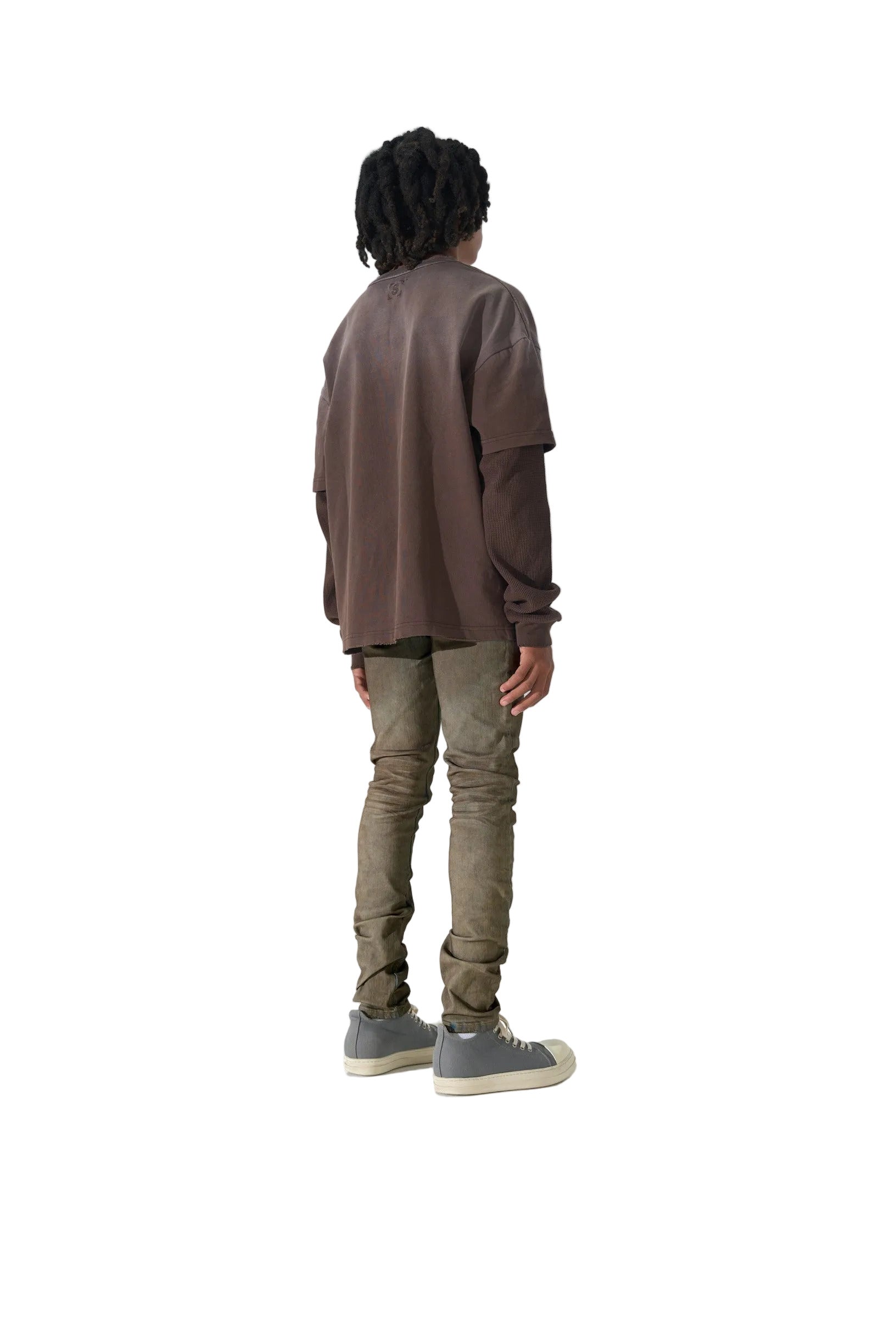 SERENEDE Kids Nightfall jeans in army olive overdyed denim with contrast blue side-seam accents and a fitted streetwear silhouette.