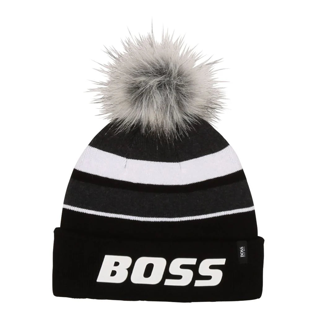 Kids Pom Pom Beanie (Black/White)