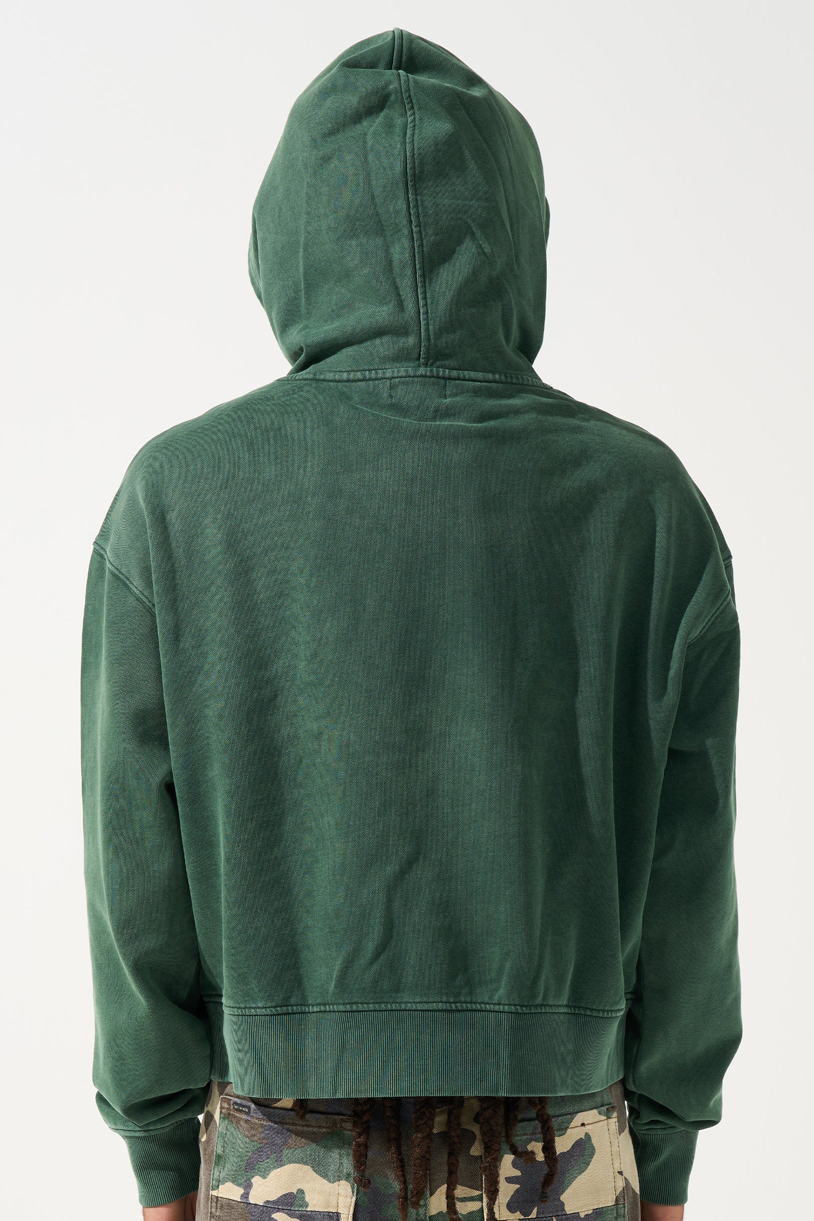 SERENEDE® LEGACY Hunter Hoodie in vintage hunter green with embroidered chest branding, kangaroo pocket, and relaxed streetwear fit.