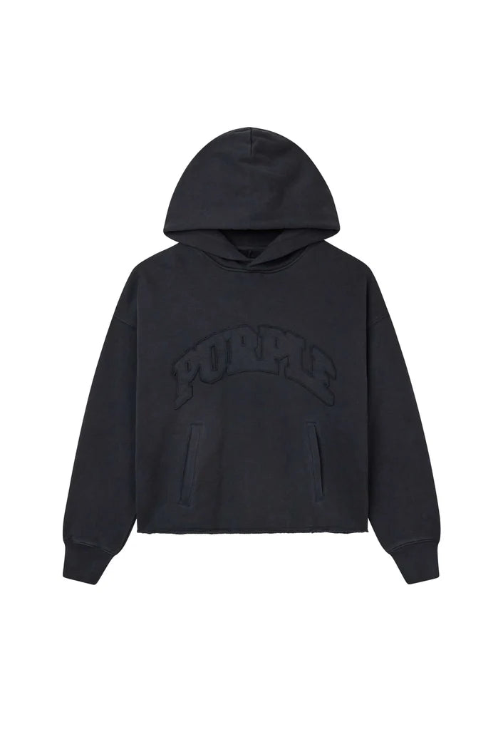 Purple-Brand Slab Wordmark oversized hoodie in heavyweight cotton fleece with applique and welt hand pocket.