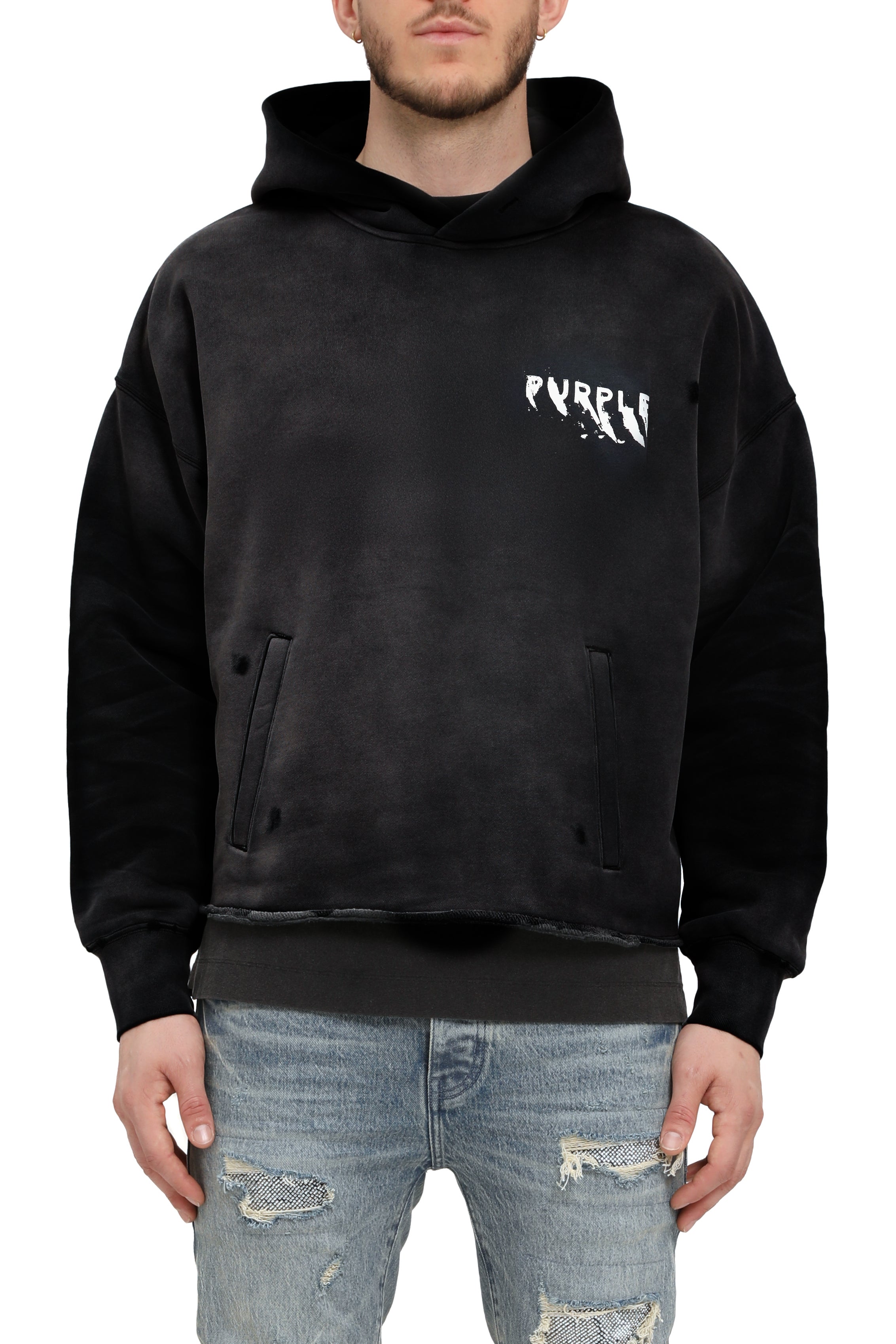 Purple Brand White Label relaxed fit hoodie in heavyweight cotton fleece with enzyme wash finish.