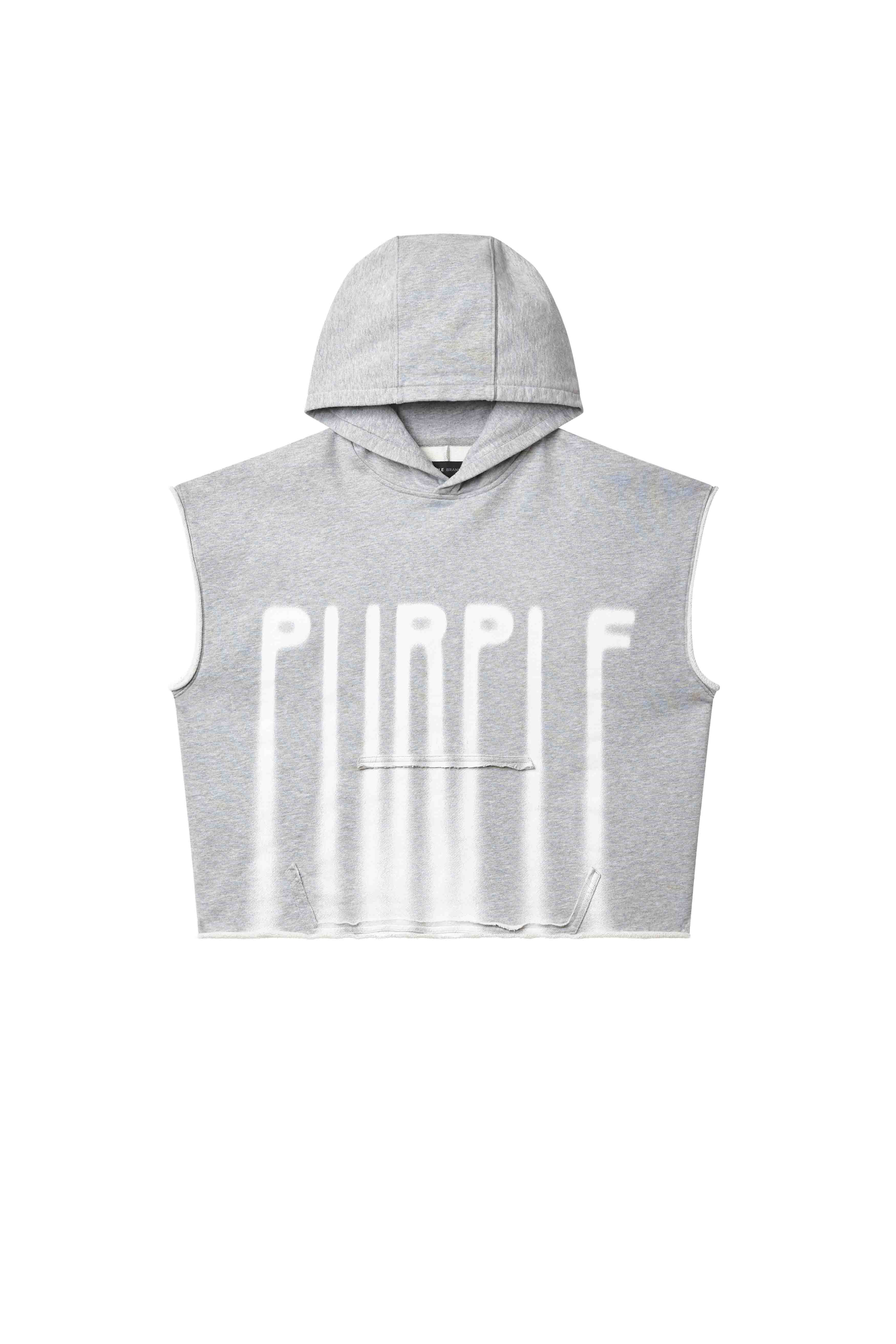 Purple Brand oversized sleeveless hoodie with front logo print and kangaroo pocket