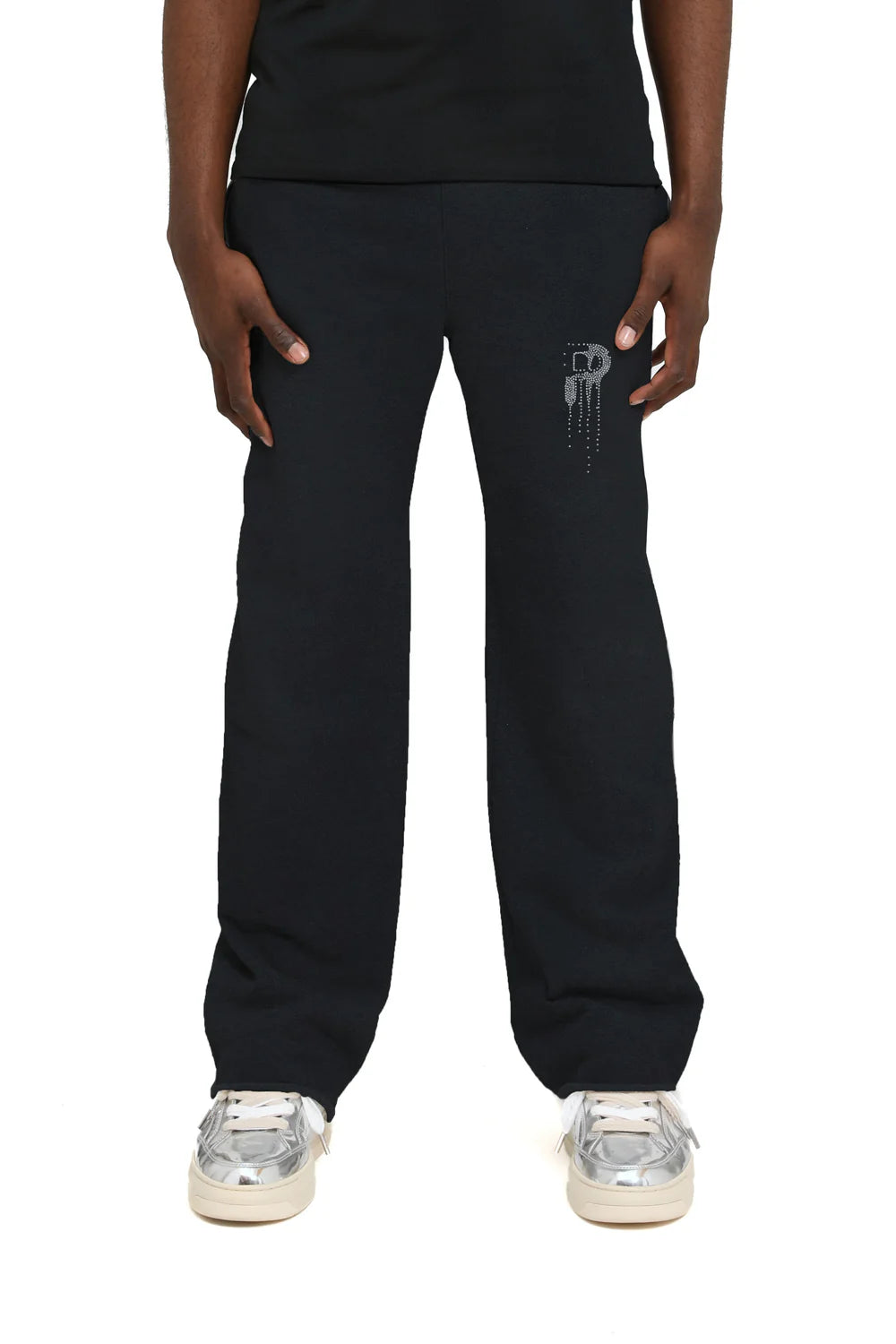Purple Brand M4159 fleece cut-off pants in heavyweight fleece with raw hem and relaxed fit.