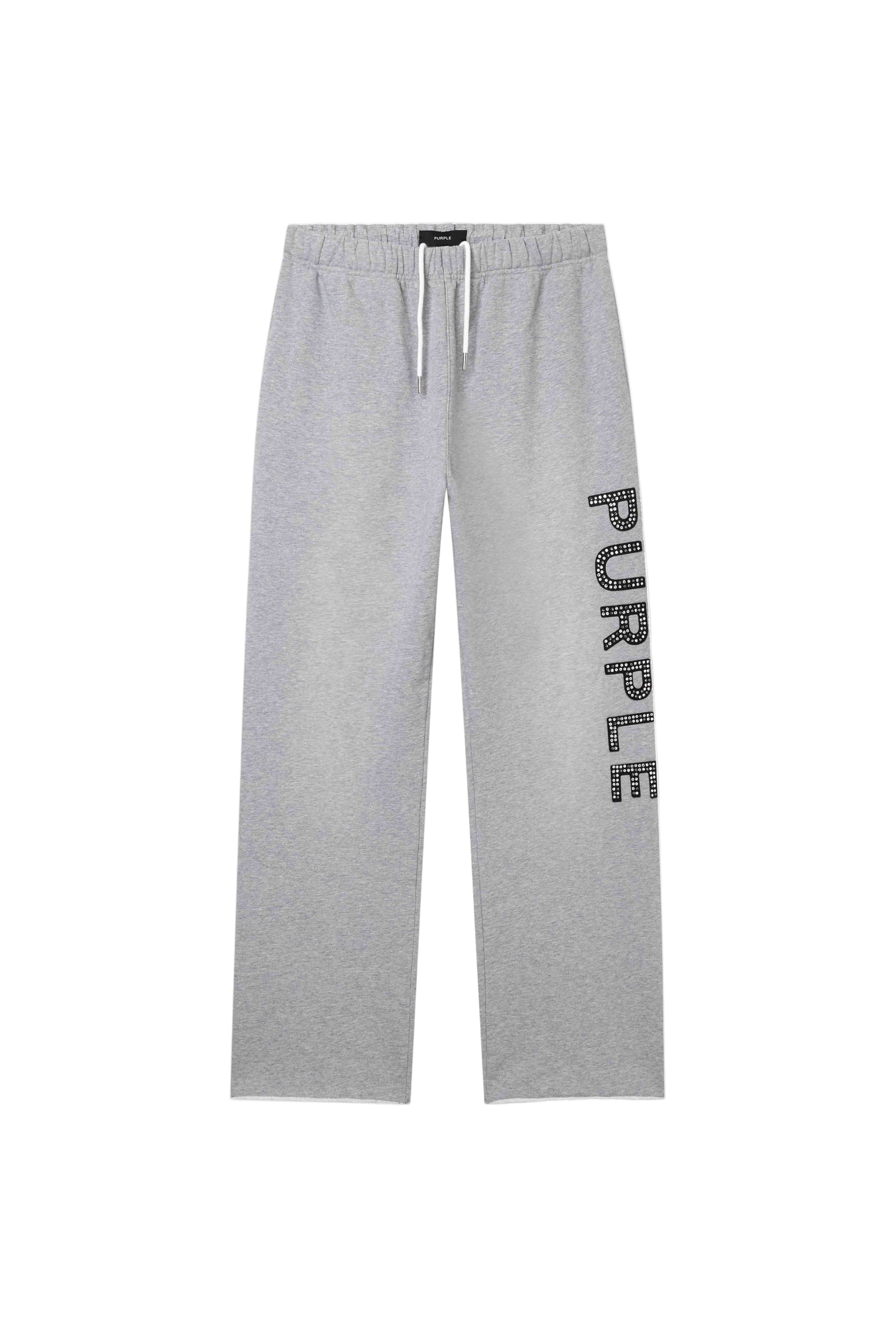 Purple Crystal Applique Sweatpant in gray with detailed crystal embellishments and relaxed streetwear fit.