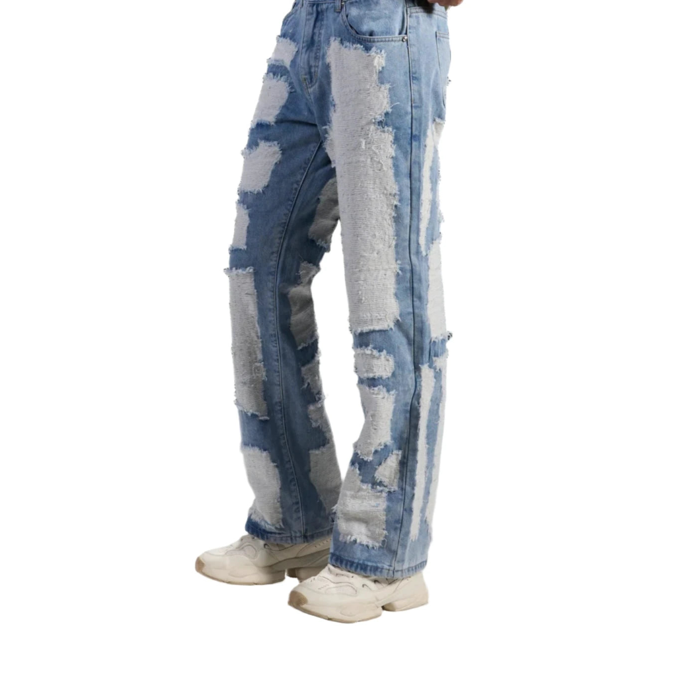 “Men’s relaxed fit woven twill jeans in cotton-spandex blend.