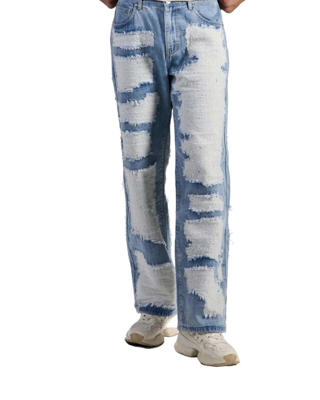 “Men’s relaxed fit woven twill jeans in cotton-spandex blend.