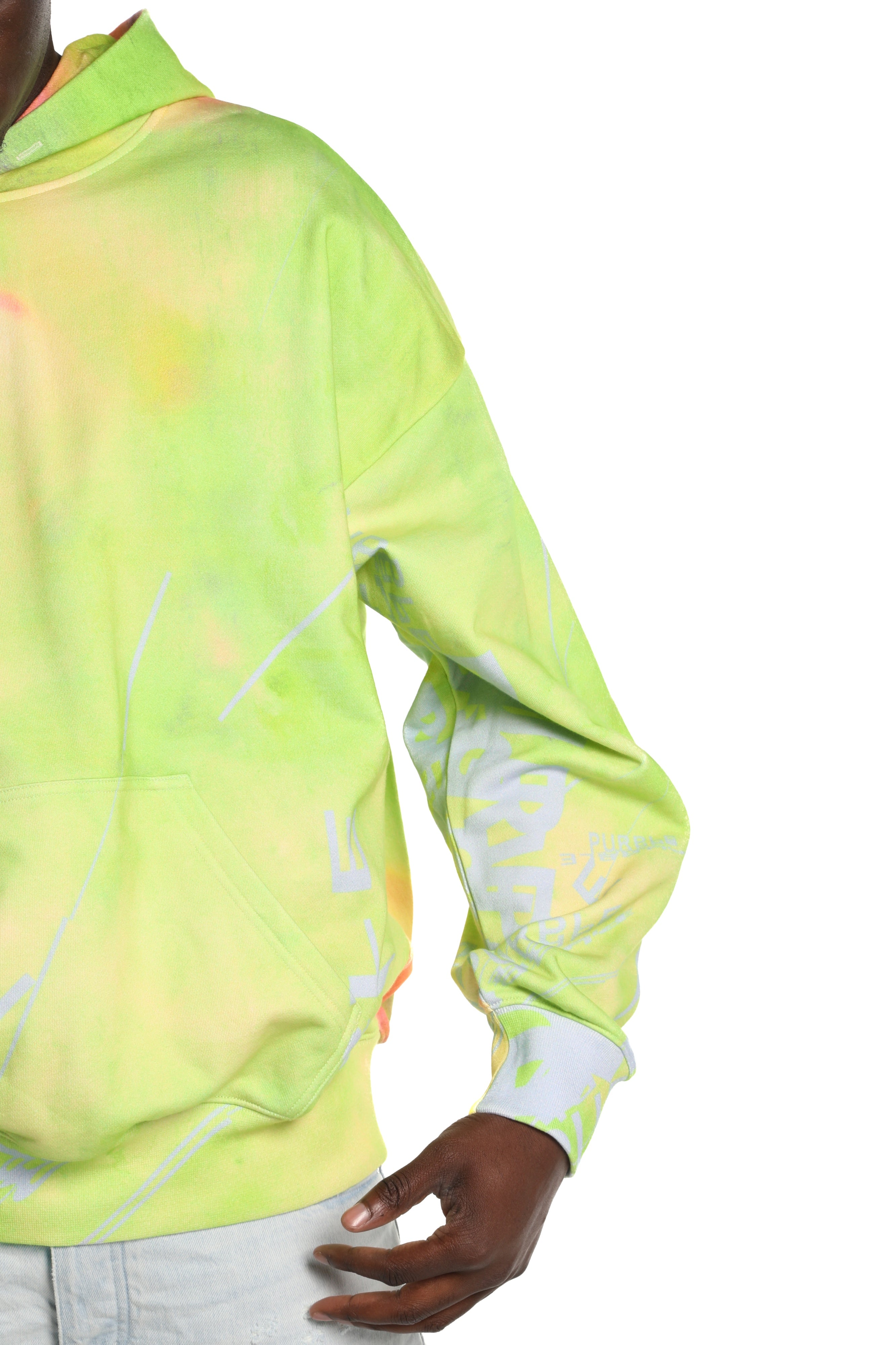 Purple Brand MWT Fleece Hoodie in white, oversized fit with heavyweight cotton fleece and kangaroo pocket