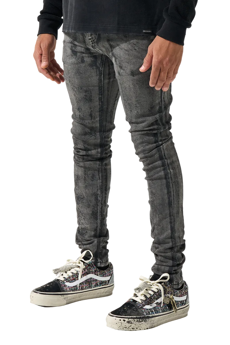 SERENEDE MOONROCK men's jeans in a vintage black wash with black dye accents, distressed detailing, and signature fitted construction.