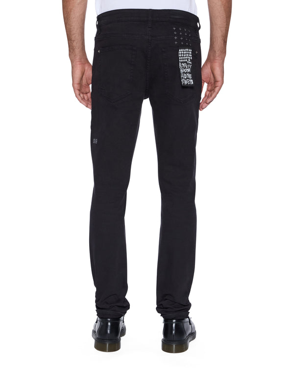 Ksubi Van Winkle Jasper Black Arch skinny jeans in black stretch denim with signature embroidery