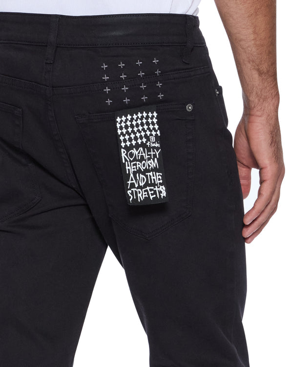 Ksubi Van Winkle Jasper Black Arch skinny jeans in black stretch denim with signature embroidery