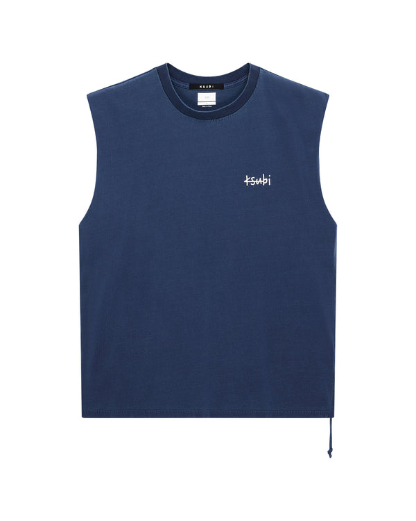 Ksubi All Day Biggie Cut Off Tee Deep in sleeveless oversized fit with crest embroidery and raw hem
