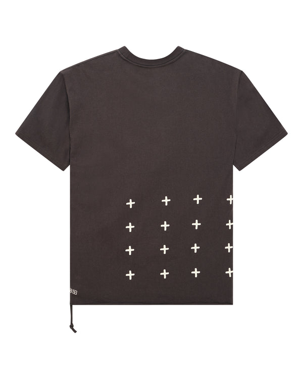 Ksubi Salud Biggie SS Tee Faded Black oversized short sleeve t-shirt with chainstitch front art and raw hem