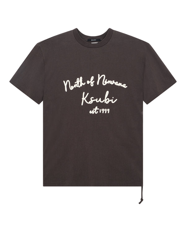 Ksubi Salud Biggie SS Tee Faded Black oversized short sleeve t-shirt with chainstitch front art and raw hem