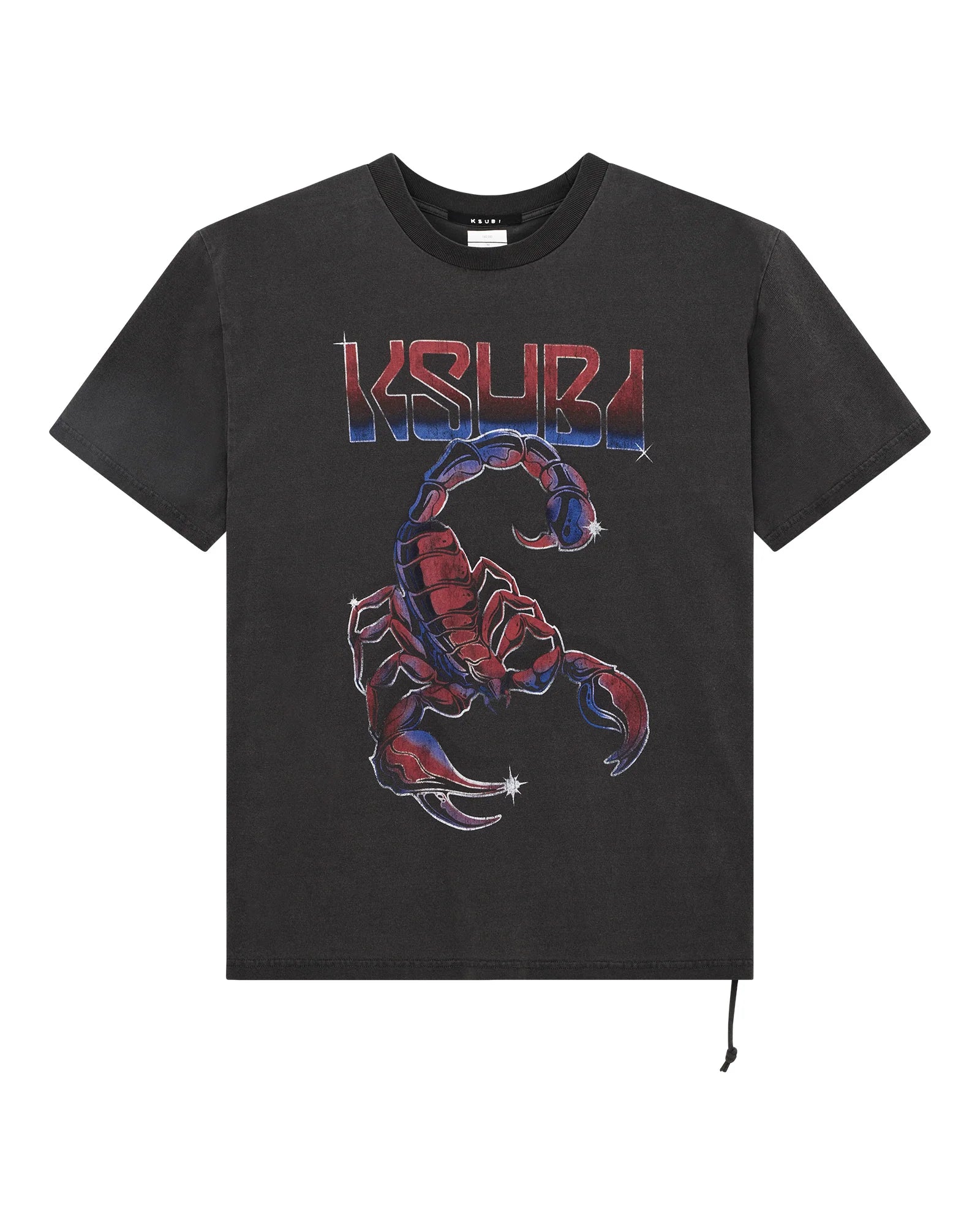 Oversized Venom Ekcess SS Tee in Faded Black with front artwork, raw hem, and Ksubi signature embroidery