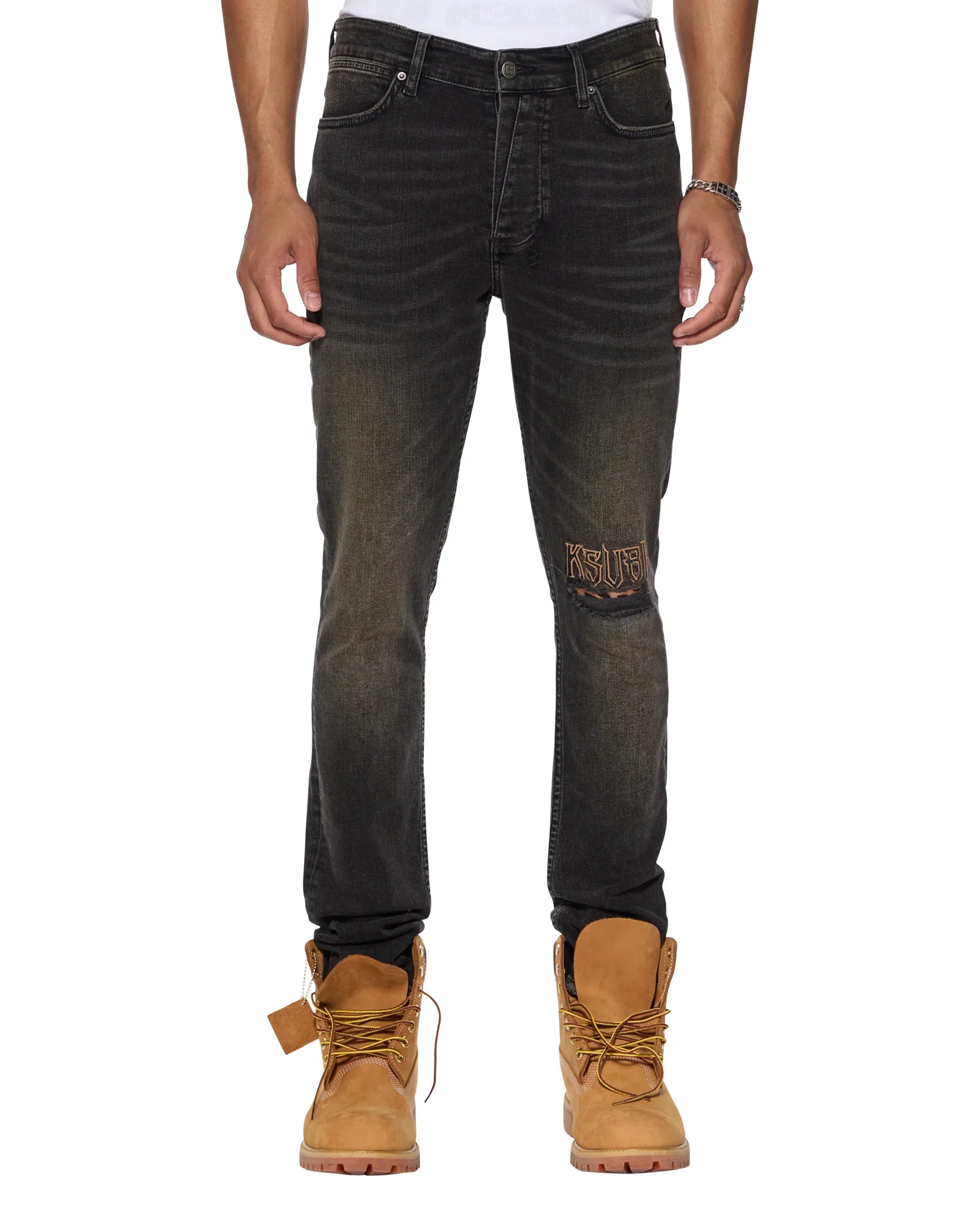 Van Winkle Kingdom Repair Jeans – Skinny Fit with Knee Deconstruction and Leopard Patch
