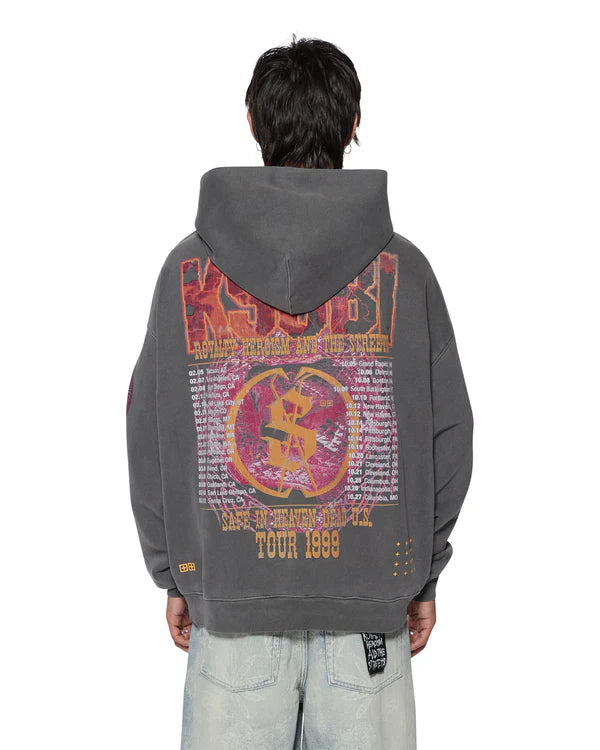 Ksubi Kickstart Ekcess Hoodie in Charcoal – Oversized Fit with Front and Back Prints