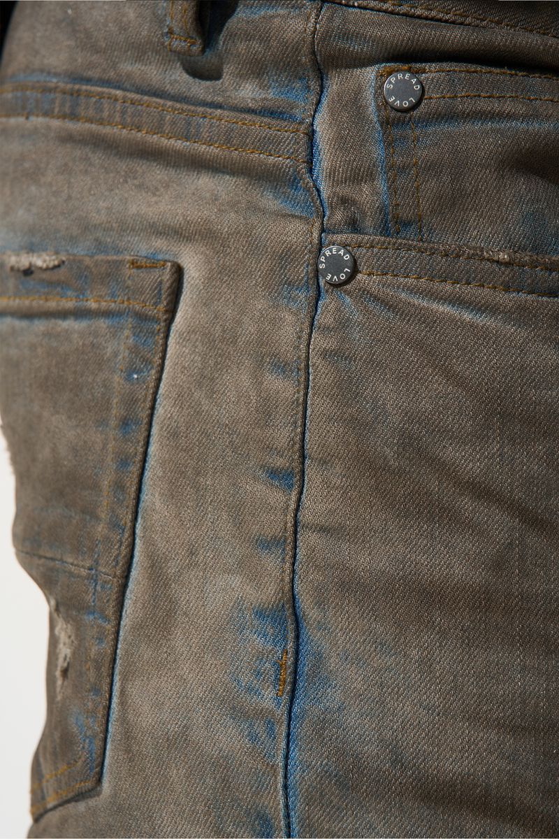 SERENEDE® Nightfall fitted denim jeans in night blue wash with whiskering, overdye finish, and signature branded details.