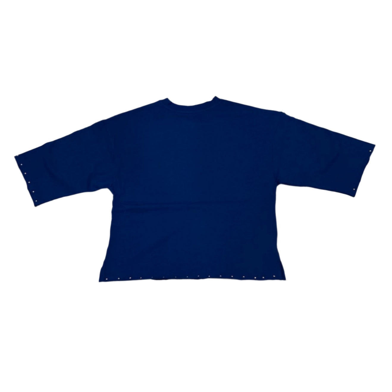 Royal blue oversized crop t-shirt with sparkling rhinestones across the front.