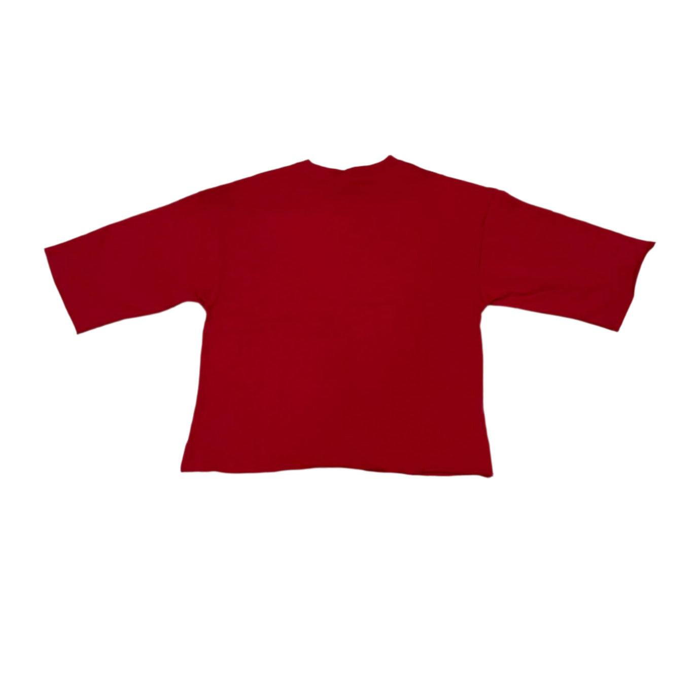  Red oversized cropped tee with rhinestone detailing on the front.
