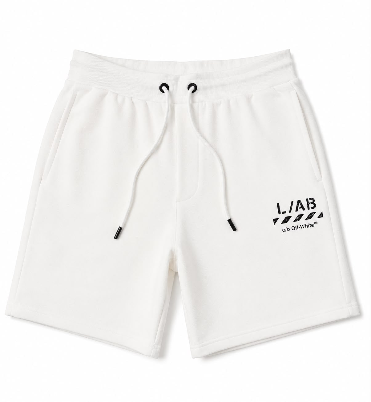 L/AB c/o Off-White™ OW Diag Open Hem Shorts in White.