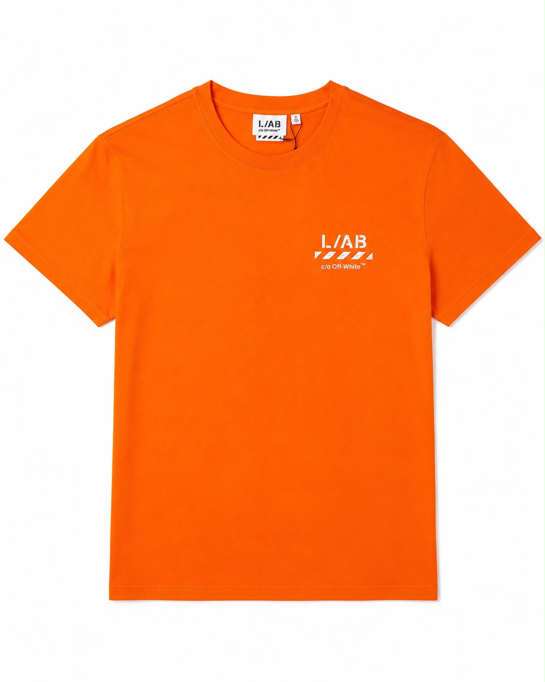 L/AB c/o Off-White™ Off Active Duct Tape T-Shirt in Off White featuring a chest logo, sleeve branding, and a large "OFF" duct tape graphic with the Diagonal motif on the back.
